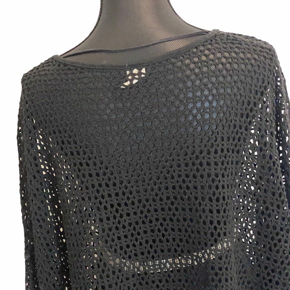 We the Free Sweater Womens XS Black Dolman Sleeves Open Crochet - Picture 5 of 7